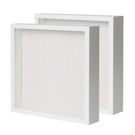 Muzilife Shadow Box Picture Frame with Linen Board Deep Wood Glass Display Case Ready to Hang Memory Box Baby Sports Memorabilia, Pins, Awards, Medals, Wedding, Tickets and Photos (White, 2pcs 10X10)