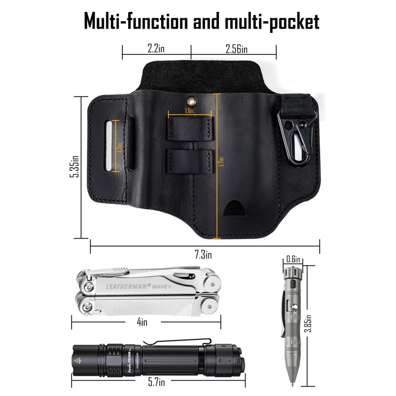 ST2 Leather Multitool Sheath, EDC Leather Belt Organizer, Belt EDC