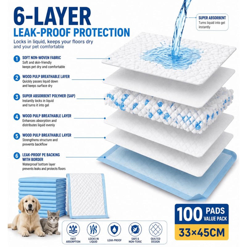 Puppy Pads 100 Count, 13" x 18" (33 x 45