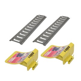 Rigid Hitch E-Chock Wheel Chocks w/ 5-Foot Metal Mounting Tracks, Yellow and Gray, Set of 2