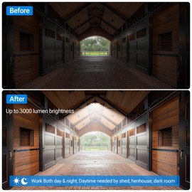 ropelux Solar Shed Indoor Outdoor Lights with 3000LM 5 Modes (Daytime Available) 3 Color Temperatures, Waterproof Solar Powered Motion Sensor Pendant Light with Remote for Barn Gazebo, 2 Pack