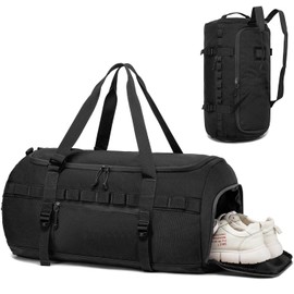 Sports Bag Men's Large 60L Travel Bag Sports Bag Backpack with Shoe Compartment Training Bag Women's Fitness Gym Bag, Tactical Black, Travel, camping, tactical, hiking, overnight