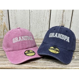Enodtter Grandpa Grandma Matching Hats for Men Women, Valentines Day Gifts for Grandparents, Navy Blue Pink Denim Baseball Caps