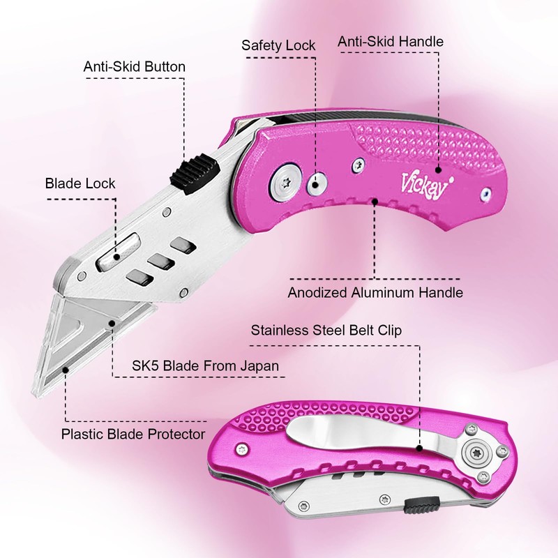 Vickay Folding Utility Knife, Box Cutter with 5 SK5 Quick