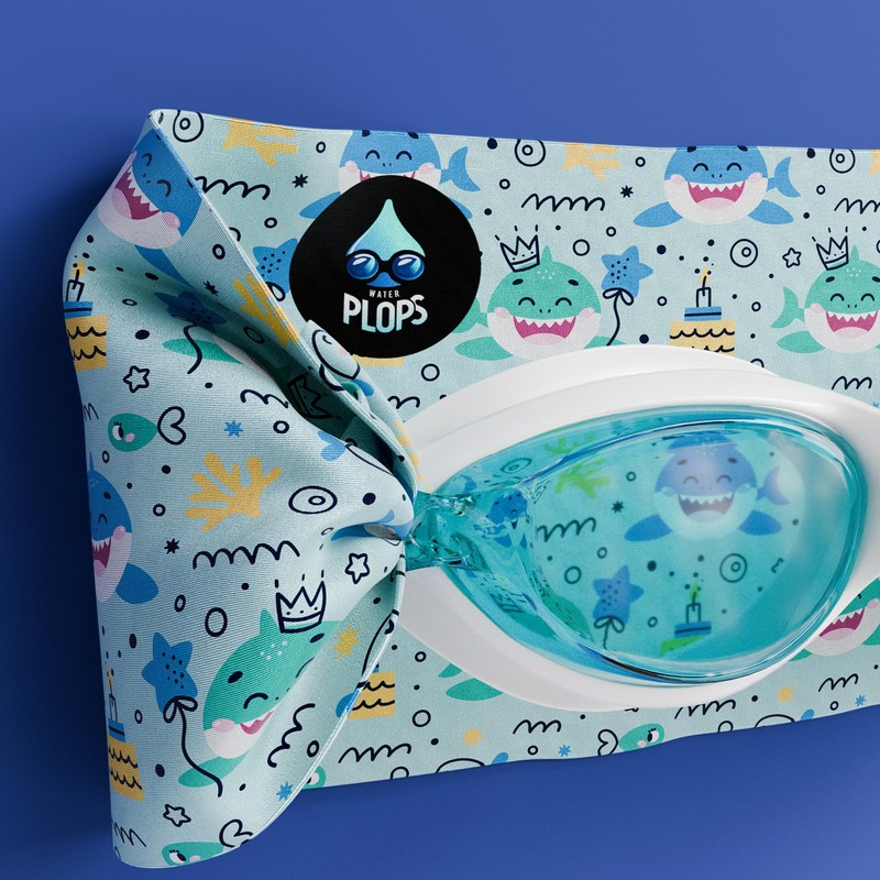 Waterplops Swimming Goggles for Children, Boys, Shark Drawings, Anti-Fog Ultra