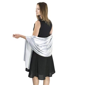 Classic Plain Solid Satin Silk Feeling Scarf, 71 x 27.5 inches (180 X 70 cm), Silver Grey