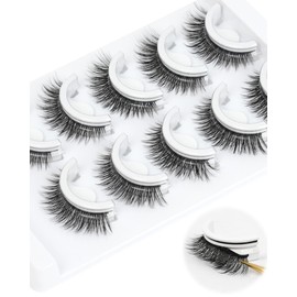 Self Adhesive Eyelashes, 5 Pairs Natural Look False Eyelashes, Cat Eye Style 6-12mm Pre Glued Lashes, No Glue Needed, Wispy Fake Lashes Reusable and Comfortable by Obeyalash (6D07)