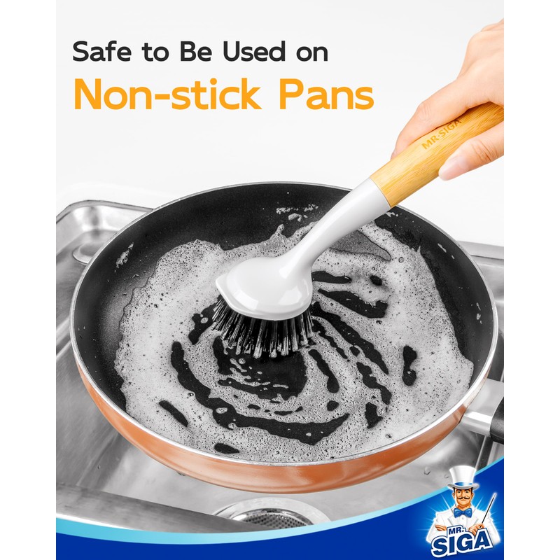 MR.SIGA Dish Brush with Handle, Dish Scrub Brush with Built-in