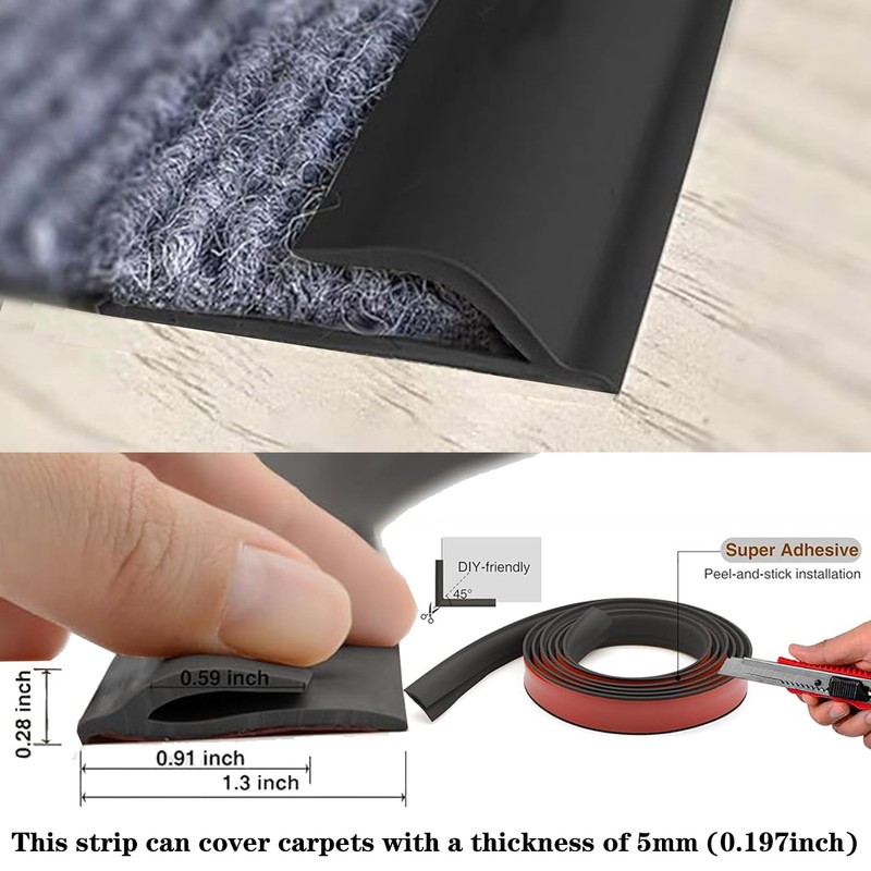 5ft Carpet to Tile Transition Strip, Self Adhesive Edging Trim,