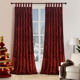 gisewood Lux Holiday Red Crushed Velvet Curtains 2 Panel Set - 84 inches Long Room Darkening Luxury Distressed Velvet Tab Top Window Drapes for Living Room Bedroom 52" W x 84" L