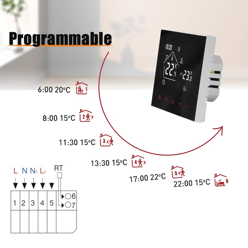 Digital Thermostat Room Thermostat, LED Display Touchscreen Thermostat Controller, Weekly
