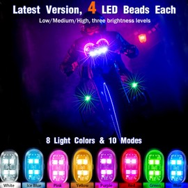 8PCS Wireless LED Lights with Remote Control, Upgraded 4LEDs 8 Colors, Interior Underglow Anti Collision Warning Strobe Light for Car Motorcycle Bike Drone Aircraft