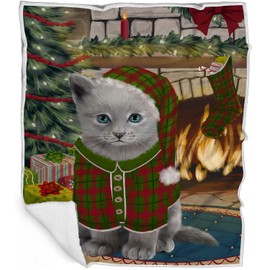 Russian Blue Cat Blanket - The Stocking was Hung Christmas - Super Soft & Warm Pet Theme for Sofa or Bed, Warm Fleece, Sherpa or Woven Material, BLNKT70756 (30x40 Fleece)