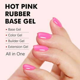 FZANEST Hot Pink Gel Polish Rubber Base Gel For Nails, 5 in 1 Builder Gel For Nail Enhance/Extension/Repair, Self-leveling Builder in a Bottle, Elastic Rubber Base Coat