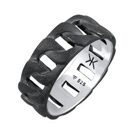 Kuzzoi Solid Men's Ring (8 mm) in Curb Design, Band Ring for Men Made of Oxidised 925 Sterling Silver, Ring in Chunky Chain Look, Ring Size 54-66, 0608282621, Stainless Steel Sterling Silver