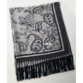 GFM® Pashmina Style Scarf Shawl- Silver Black -(MDH)(S1-2054-CHKL)