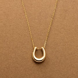 Cream Dot Stainless Steel Necklace, Metal Allergy, Surgical Stainless Steel, Women's, Short Chain, U-Shape, Metal, Plush, Horseshoe, Horseshoe, Gold, Silver