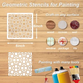 Geometric Stencils for Painting, 16PCS 6" Plastic Stencils for Crafts Reusable, Modern Geometric Patterns & Textures, Drawing Templates for Walls, Furniture & Home Decor
