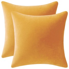 DEZENE Couch Pillow Covers 20x20 Orange-Yellow: 2 Pack Cozy Soft Velvet Square Throw Pillow Cases for Farmhouse Home Decor