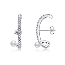 Pearl Earrings Sterling Silver Peal Ear Lobe Cuff Stud Earrings for Women Pearl Jewelry