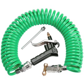 Boeray Heavy Duty Truck Air Duster Blow Gun Cleaning with 9 Meter Long Coil and 2 interchangeable nozzle tips- Green Air Seat Blow Gun Kit