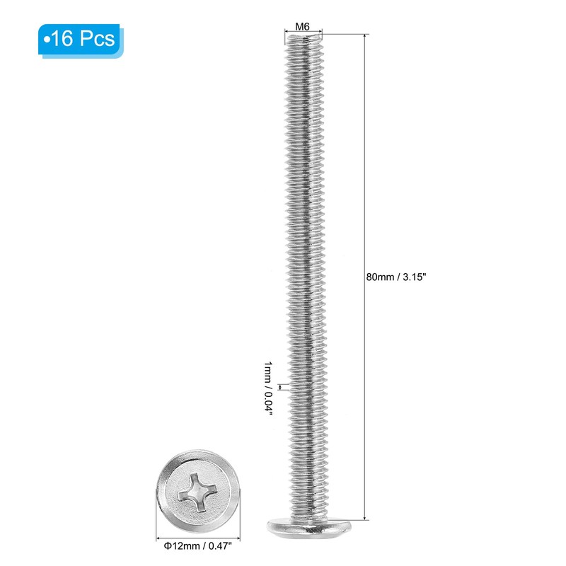 PATIKIL Round Head Screws 8pcs M6-1 x 80mm 304 Stainless