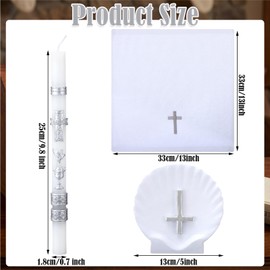 Lyrow 3 Pcs Baptism Candle Set for Boys and Girls Baptism Kit Include Baptismal Candle, Towel, Shell for Kids Christenings Favor(Chalice Dove Candles,Silver)