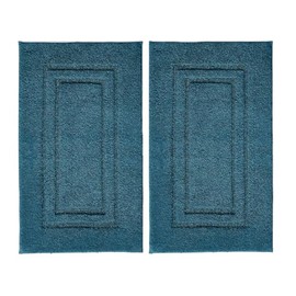 TEXTILESY 2 Piece 100% Cotton Bath Mats Luxury Terry Towelling 1000-GSM Soft Towel Mat - Shower Floor Mat - Reusable Bath Mat Set 50 x 70 cm (Blue Lagoon)