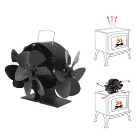 Srliya Heat Powered Stove Fan, 3 Heads, 18 Blades, Aluminum, 270 Degree Blowing, Fireplace Fan with Protective Cover Handle for Home Wood Stove