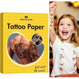 MECOLOUR Papel de tatuaje temporal imprimible de 8.5 pulgadas, 11 pulgadas, 10 hojas para impresora de inyección de tinta