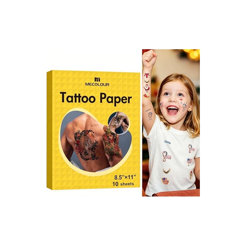 MECOLOUR Papel de tatuaje temporal imprimible de 8.5 pulgadas, 11