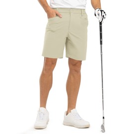 TBMPOY Men's Golf Shorts 7 Inch Inseam Stretch Elastic Waist Dress Short with Pockets Quick Dry Casual Hiking Shorts Light Khaki 32