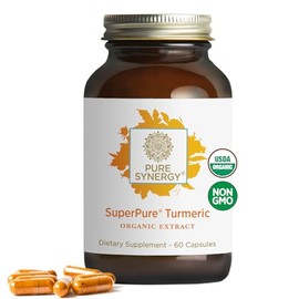 Pure Synergy USDA Extracto orgánico de cúrcuma superpuro (60 cápsulas) triple extracto con curcumina, turmeronas