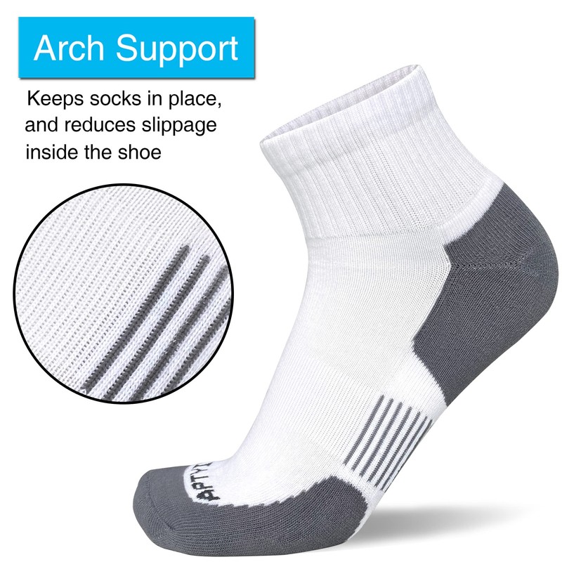 APTYID Men's Athletic Running Quarter Ankle Socks, White, Size 9-12,