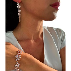 ONDEGO® Rosegold Armband Ohrringe Zirkonia Strass Schmuck Kette Schmuckset Kommunion Ball Abiball Hochzeit Brautschmuck (Ohrringe Rosegold)