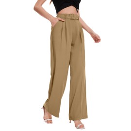 FUNYYZO Women's High Waist Wide Leg Pants Business Work Office Casual Long Pants Belted Trousers