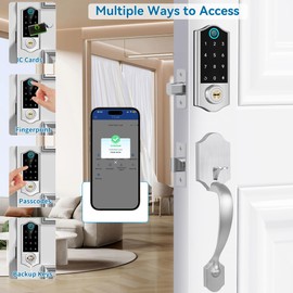 Harfo Fingerprint Smart Door Lock for Front Door with Handle Set, App Control, Keyless Entry Keyless Deadbolt, Digital Electronic Touchscreen Keypad, Auto Lock, Easy to Install, Satin Nickel