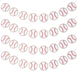 4 Pieces Baseball Banner Baseball Paper Garland for Sports Theme Party Decorations Baby Shower Birthday Photo Prop