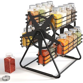 Rotating Spice Rack Organizer for Large Cabinets Kitchen Countertop with Thicken Spice Jars and Labels, Spinning Like Ferris-Wheel, Metal (M)