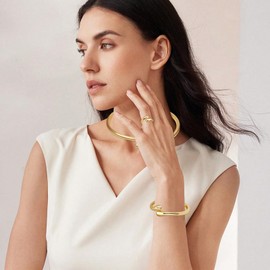 KOLODOGO 3PCS Jewelry Set Chunky Teardrop Choker Necklace Open Cuff Bracelet Adjustable Ring Gold Statement Set for Women