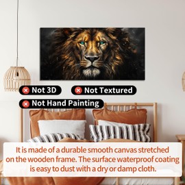 SKYRISE Canvas Wall Art Decor - Golden-Brown Lion with Blue Eyes Wildlife Wild Animal Picture Print Artwork - Ideal Teen Bedroom Home & Office Wall-Decoration, Size 40x20 Inches