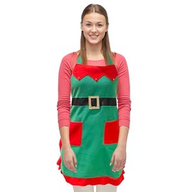 BASHOUT - Delantal de Navidad de elfo para mujer, Delantal de cocina de Navidad para mujer, Delantal festivo de elfo de Navidad para mujer, bonito delantal de Navidad para mujeres, ideal para cocinar, hornear, limpiar, hospedar, Multi, Talla única