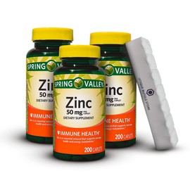 Kadielona Spring Valley, Zinc 50mg, Zinc Caplets Dietary Supplement, Zinc Supplements, 200 Count + 7 Day Pill Organizer Included (Pack of 3)