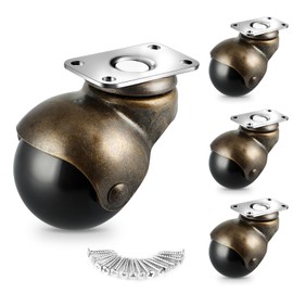 Chegulu 2" Vintage Ball Caster Wheels, Swivel Plate Spherical Caster, Mount for Furniture, Cabinet, Set of 4