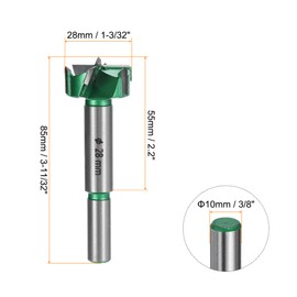 HARFINGTON 2pcs Forstner Drill Bits 1-3/32" (28mm) Carbide Upgraded 3 Flutes Wood Hinge Drill Bits Opener Cutter for Hole Drilling Woodworking, Green