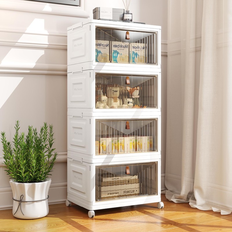 4 Tier Storage Bins with Lids, 23QT Stackable Closet Organizers