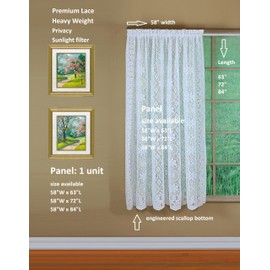 Today's Curtain Hopewell Premium Lace Panel 63", White, 58W x 63L