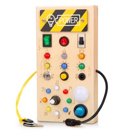 Busy Board Wooden Montessori Toys for Toddler, Sensory Toy with LED Light Up Switch, Sensory Travel Toy for Autism ADHD, Christmas Birthday Gifts for Kids 1-3 Years Old