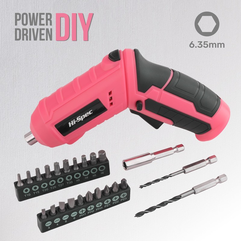 Hi-Spec 42pc Pink 4V USB Electric Power Driver & Household
