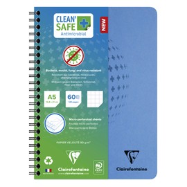 Clairefontaine 82562C Spiral Notebook Clean Safe 60 Sheets Micro-Perforated DIN A5 14.8 x 21 cm 90 g Antimicrobial Squared Pack of 1 Blue